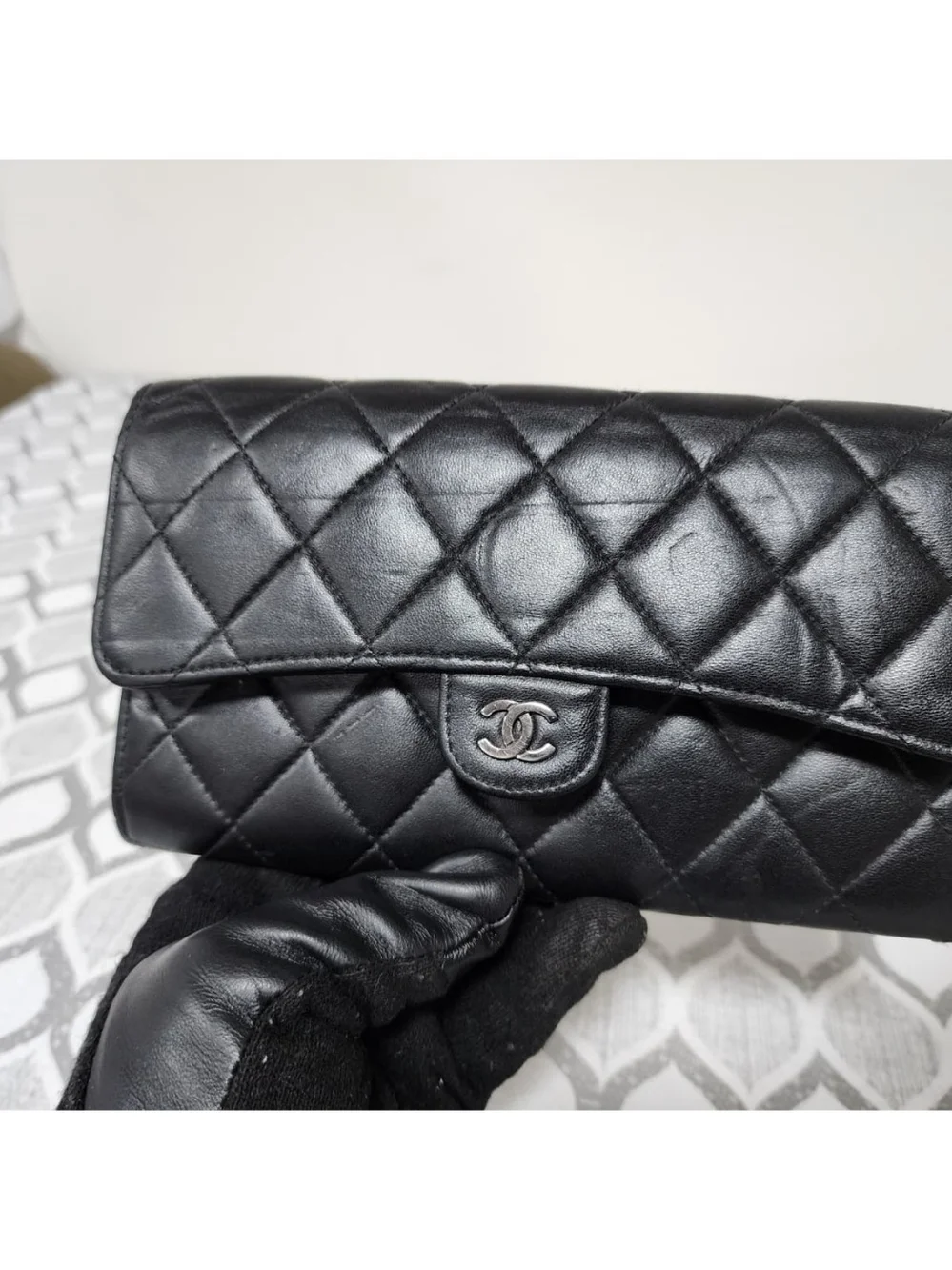 CHANEL Lambskin Quilted Large Flap Wallet Black